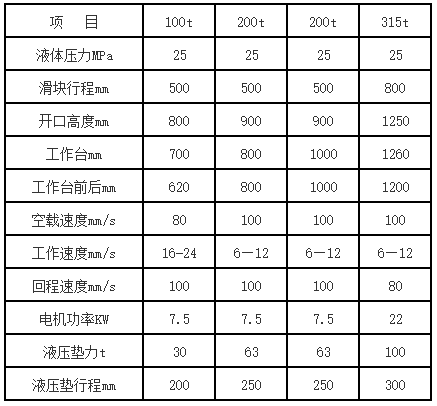 315噸拉伸液壓機(jī)參數(shù)